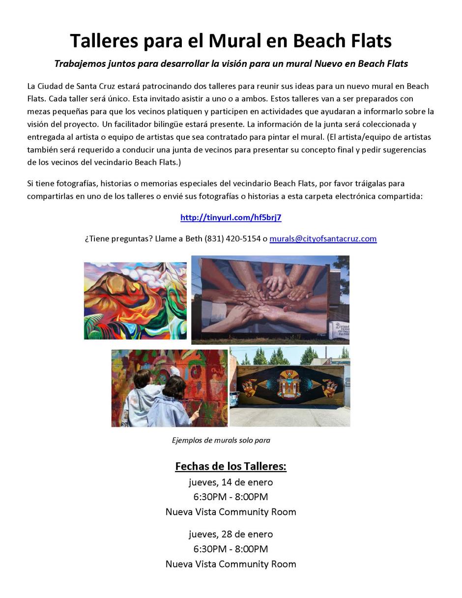 Beach Flats Park Mural Workshops Flier - Spanish